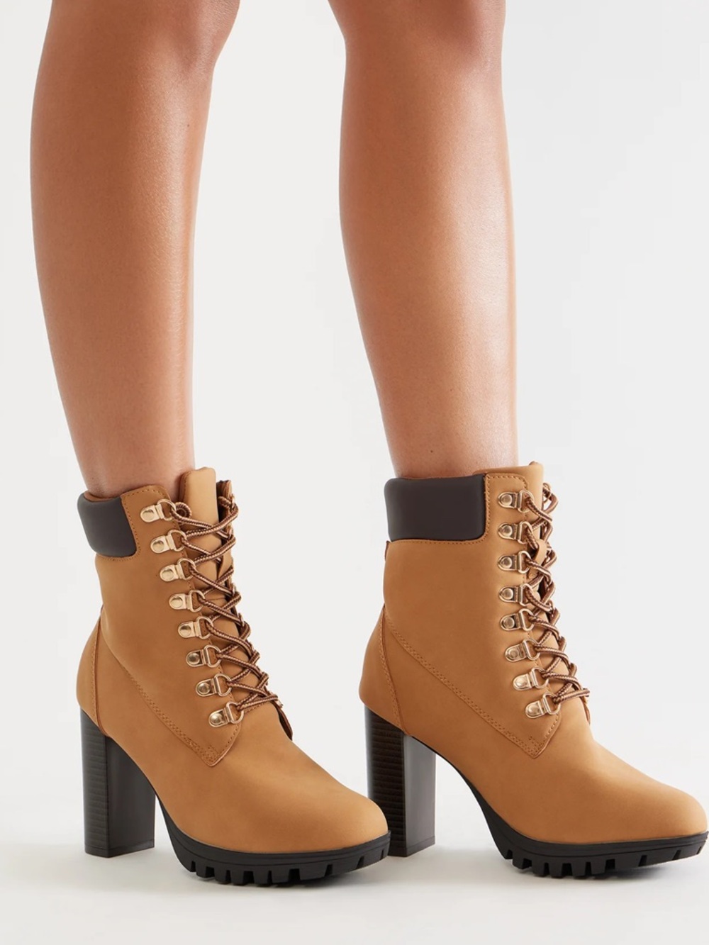 Women's Tan Lace-Up High Heeled Ankle Boots